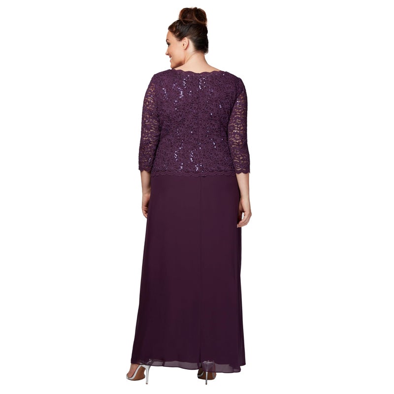 Alex Evenings Women's Plus Size Stretch Lace Bodice Mock One Piece Gown, Deep Plum, 22W - Image 2